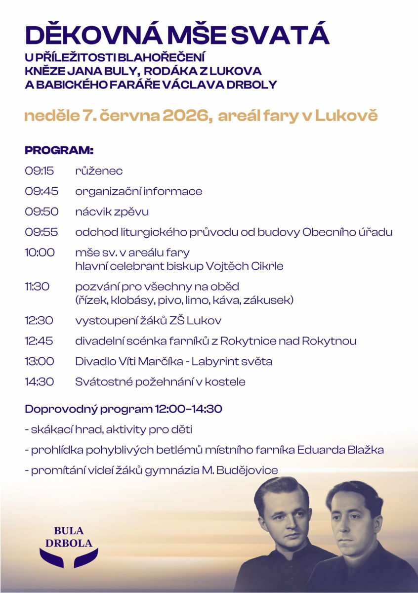 Děkovná mše svatá za blahořečení Jana Buly a Václava Drboly v Lukově
