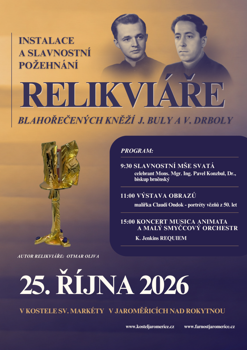 Instalace a požehnání relikviáře bl. Jana Buly a Václava Drboly v Jaroměřicích nad Rokytnou